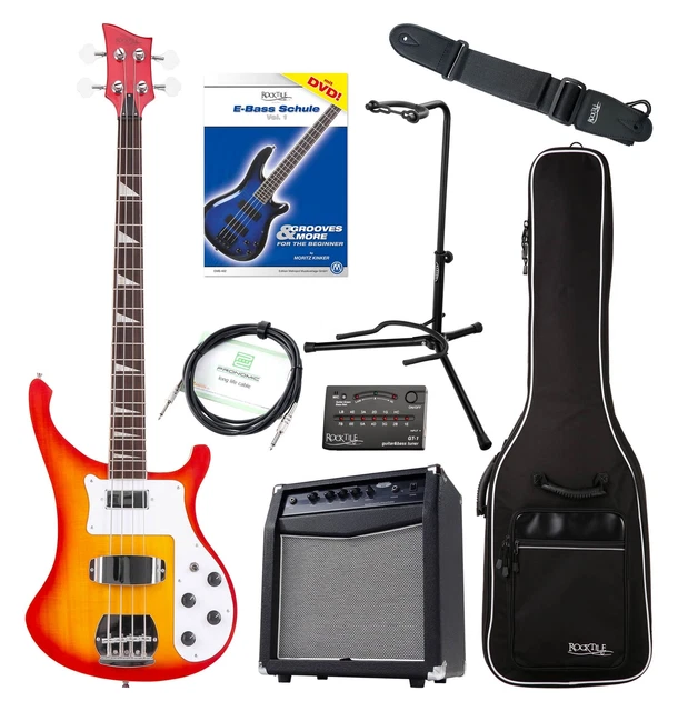 Kit Basse Electrique 4 Cordes E-Bass Humbucker Sunburst Set Ampli Housse