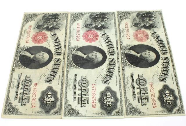 1917 U.S. One Dollar Large Legal Tender Note Saw-Horse $1 Lot of 3 #C313-9