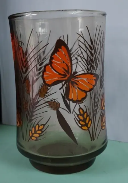 Vintage Libbey  Monarch Butterfly and Wheat Juice Glasses 70s Amber Replacement
