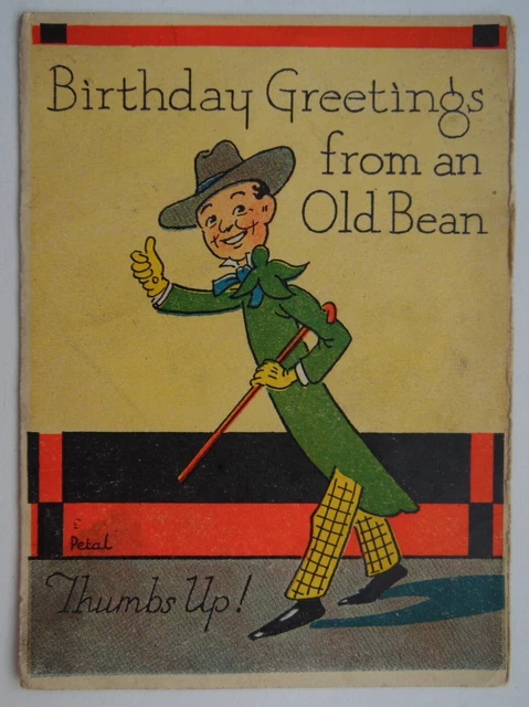 Vintage Birthday Greetings Card "From an old Bean" 2
