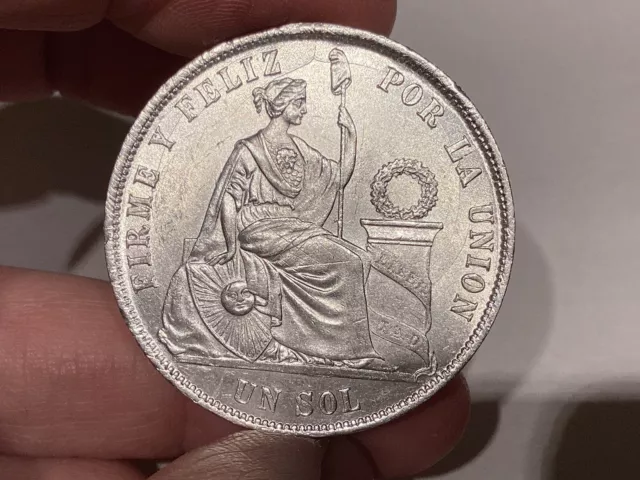 1870 YJ Peru Un 1 Sol .900 Silver Coin-Unc