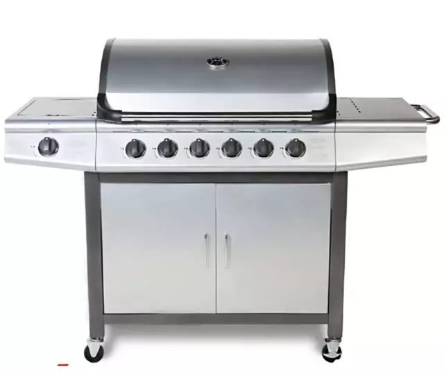 CosmoGrill Outdoor Gas Barbecue Grill Stainless Steel 6+1 With Side Burner BBQ