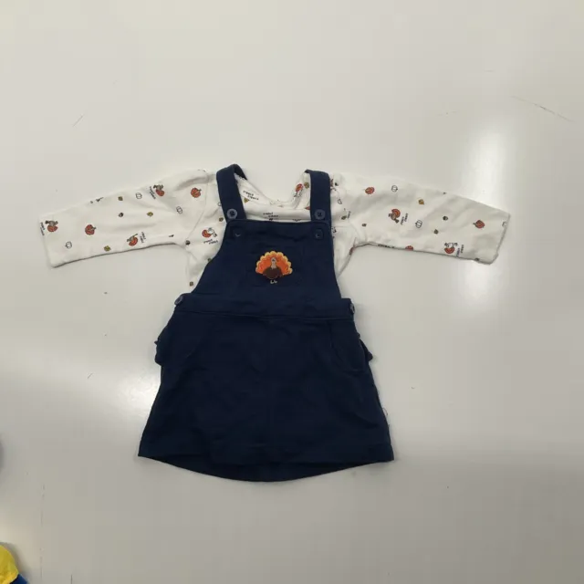 Carters Infant Girls Baby Outfit Blue Thanksgiving Turkey Jumper & Bodysuit 6 M