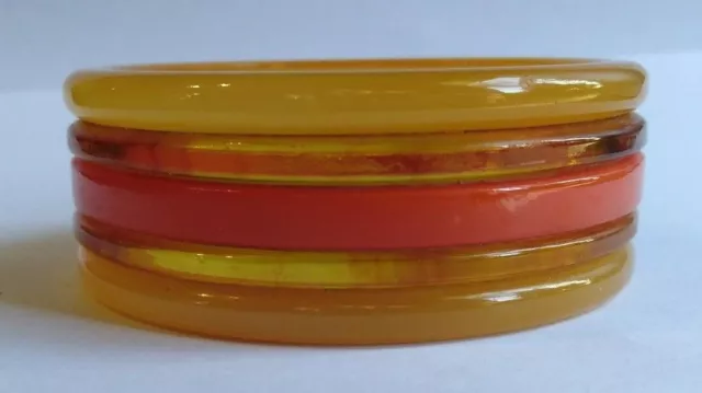 Vintage Laminated Translucent Lucite Root Beer & Orange Bakelite Bangle Bracelet