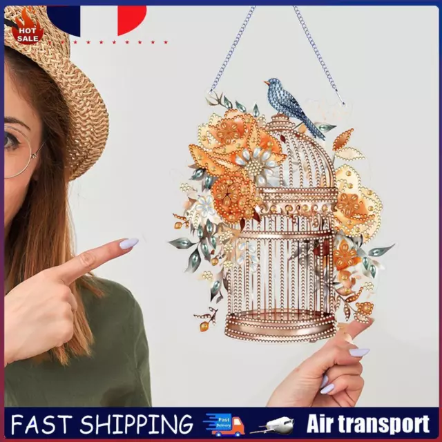 Acrylic Flower Birdcage Single-Sided DIY Diamond Painting Hanging Pendant (#3) F