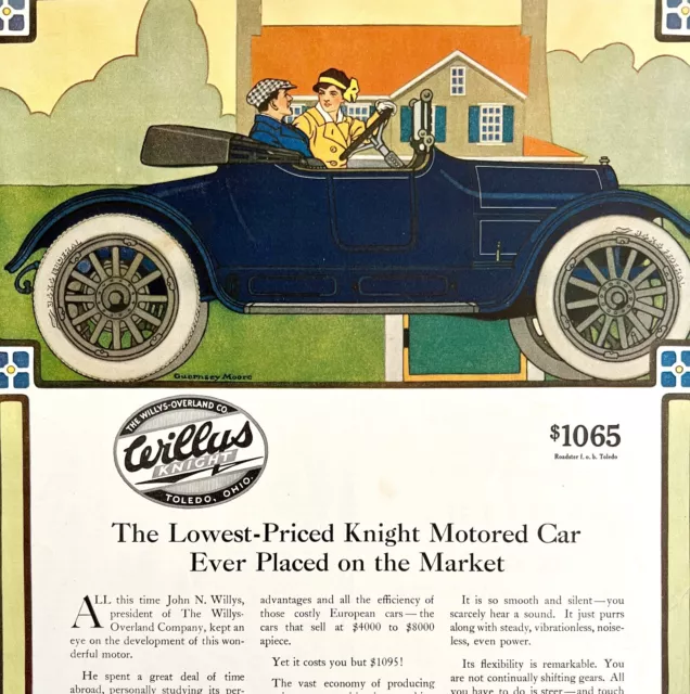 Willys Knight 1916 Overland Roadster Advertisement Automobilia Lithograph HM1C