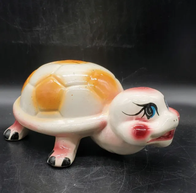 Vintage Hand Painted Anthropomorphic Turtle Tortoise Ceramic Coin Bank 11"