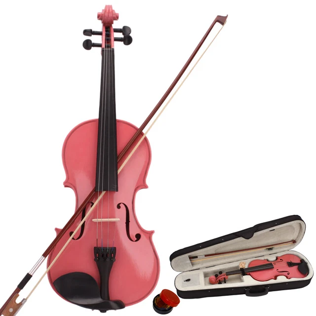 Acoustic Violin Case with Bow  Rosin - Beautiful Pink Design