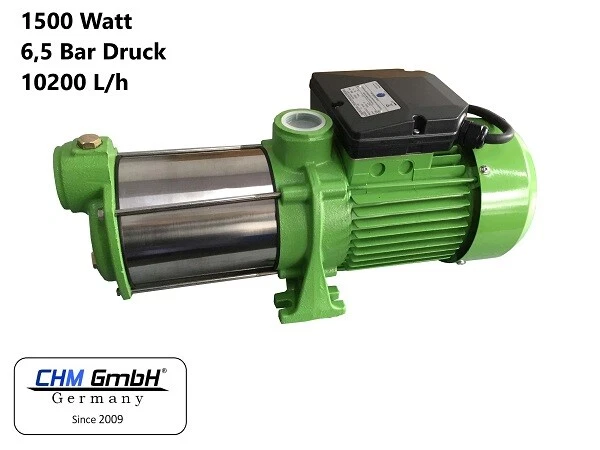 Pompa Centrifuga Giardino 1300W In Acciaio Inox - 6000 L/h, 9.8 Bar, Con Manometro E Interruttore