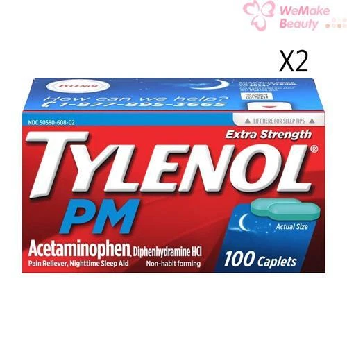 Tylenol PM Extra Strength Pain Reliever Nighttime 100 Caplets 2 Packs New