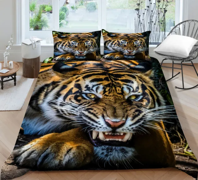 Cubierta de edredón 3D Angry Tigre Edredón Animal Salvaje Cubierta de edredón Doble Completa Queen King Ropa de cama