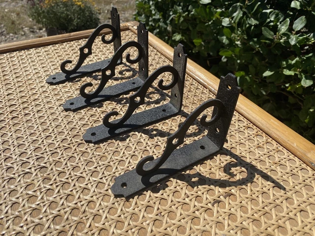 Vintage Cast Iron Wall Shelf Brackets Small 5” Black Solid Decorative Set / 4