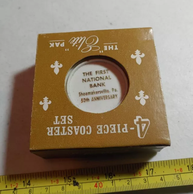 Vtg The First National Bank Shoemakersville PA Advertising Plastic Coaster Set