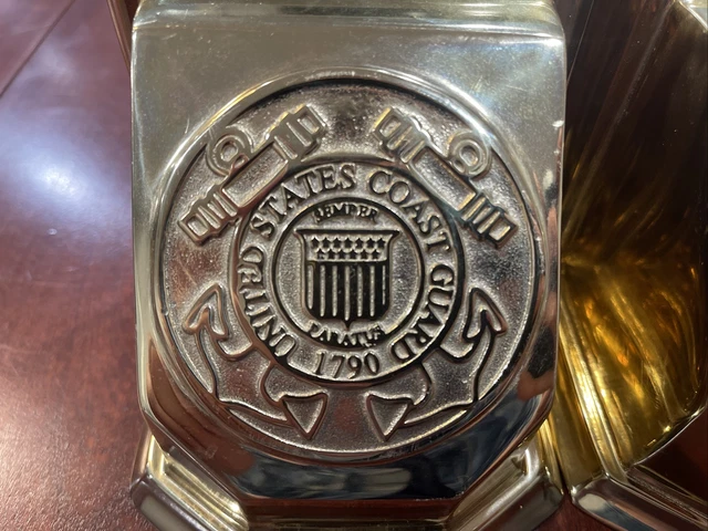 Rare Vintage 1995 VIRGINIA METALCRAFTERS Coast Guard Brass Bookends MilitarySeal 2