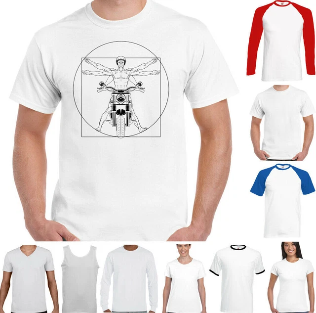 Biker T-Shirt Uomo Vitruvian Divertente Moto Cafe Racer Unisex