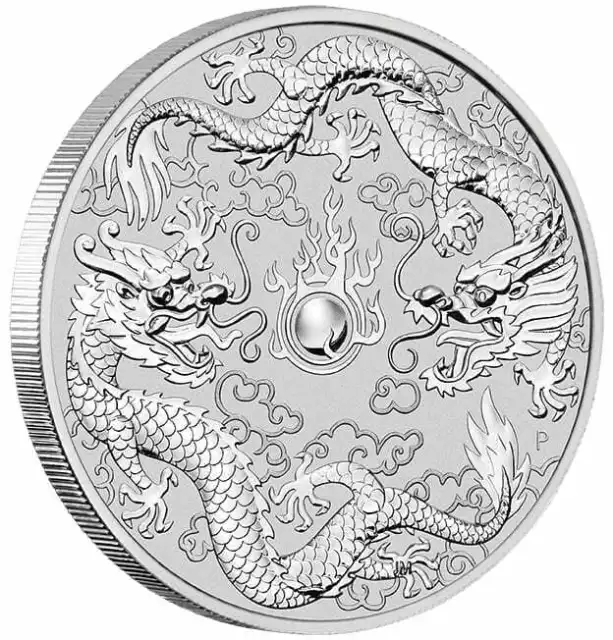 2019 $1 Double Dragon 1oz Silver BU Coin in Capsule ONLY 50,000