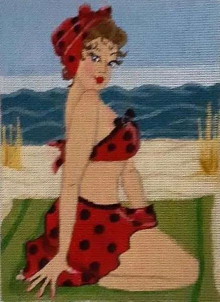 Hp Hand Painted Needlepoint Canvas Pretty Vintage Bathing Beauty 18Ct