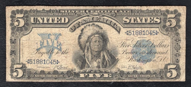 Fr. 271 1899 $5 Five Dollars “Chief” Silver Certificate U.s. Currency Note