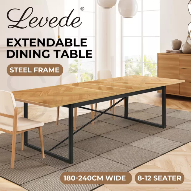 Levede Dining Table 1.8-2.4M Extendable Wooden Rectangle Kitchen Coffee Tables