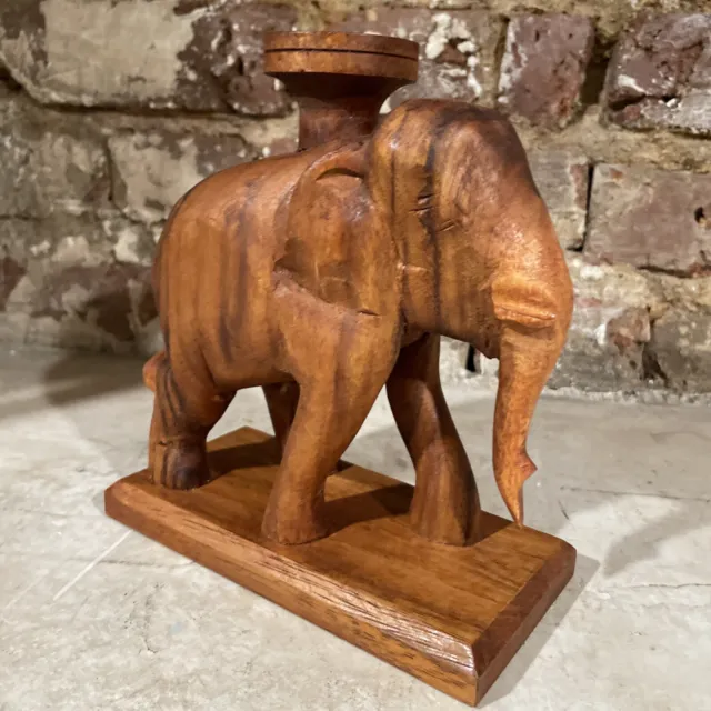 Vintage Hand Carved Wooden Elephant Made In Thailand 7”