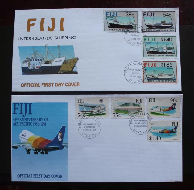 Fiji - 1991-92 Juegos Escasos De Envíos Y Aviones Cubiertas Primer Día X2 Rr