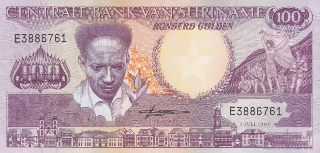 100 Gulden Suriname Banknote 1986 P133a UNC Papiergeld Geldschein Südamerika 