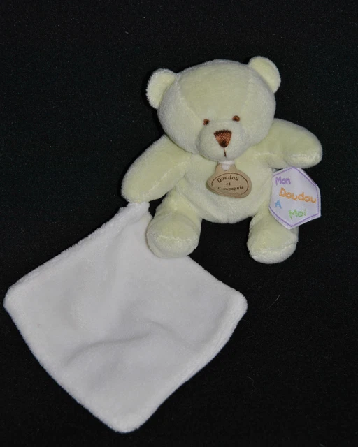 Peluche Ours Vert DOUDOU ET COMPAGNIE Mouchoir  Blanc 12 Cm " Mon Doudou à Moi "