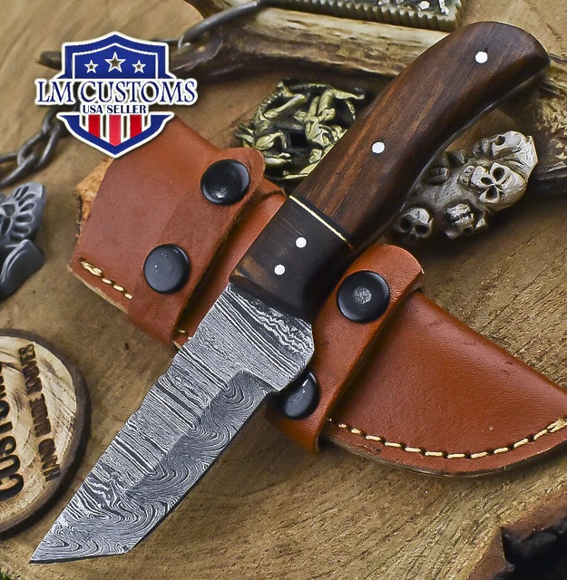 Hand Crafted Skinner Knife Twist Damascus Walnut Wood Wooden Bolster Tactical