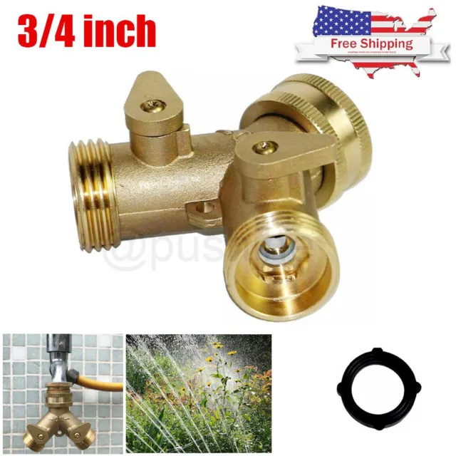 3/4" Solid Brass Double Two Way Tap Garden Connector Adaptor Hose Splitter USA