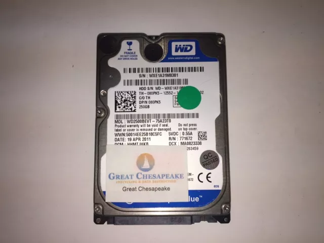 Western Digital WD2500BEVT-75A23T0 250GB Scorpio Blue 5400RPM 2.5" TESTED!