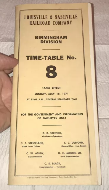 1971 Nashville & Louisville Railroad Time-Table No. 8, Birmingham Division, Nice 1971 Nashville & Louisville Railroad Time-Table No. 8, Birmingham Division, Nice