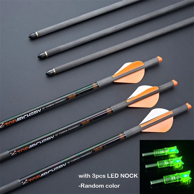 Crossbow Bolt 20" Carbon Crossbow Arrows .006 OD 8.8 mm - 6 PK & 3PCS LED Nocks