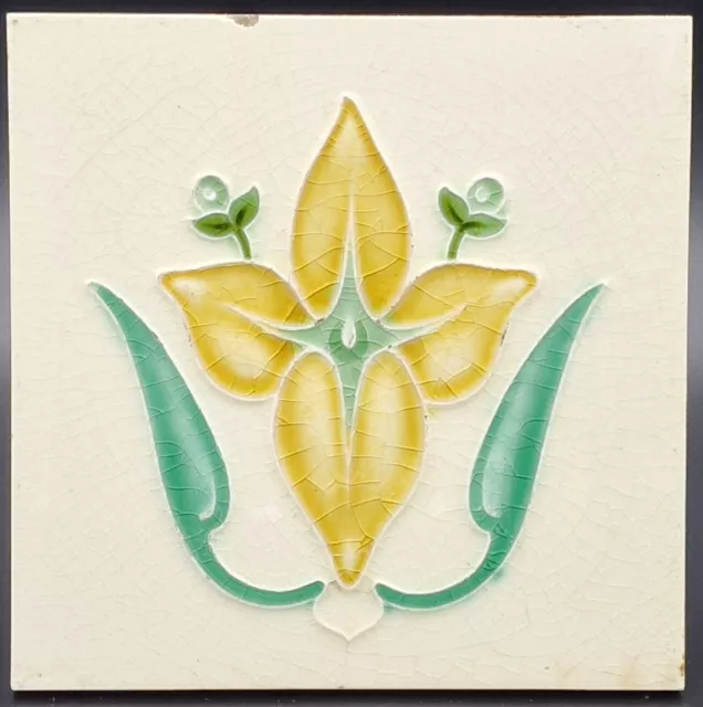 Art Nouveau Fireplace Majolica Tile By Corn Brothers 1905 AE2