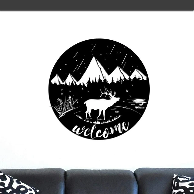 Décoration Murale Cerf En Métal 30 Cm – Scène Forestière Avec Animaux Sauvages, Style Nature Pour Salon (vert, 300 G)