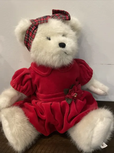 Boyds Bears White Christmas Bear With Red Poinsettia Dress And Bloomers