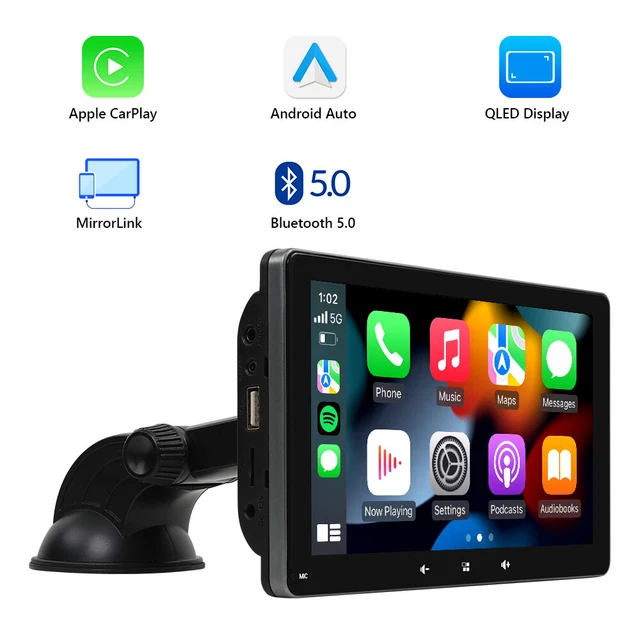 Portable 7" QLED Touch Screen Car Stereo Android Auto CarPlay Radio GPS Sat Nav