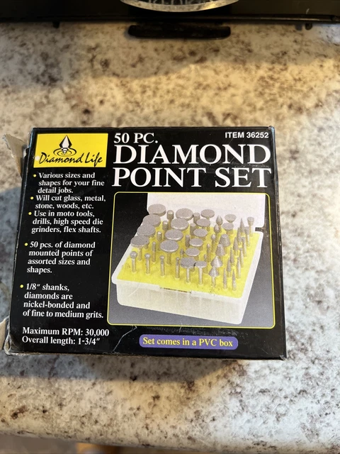 50 Pc Diamond Point Burr Set 1/8" Shank for Rotary Tool cut glass metal stone T5
