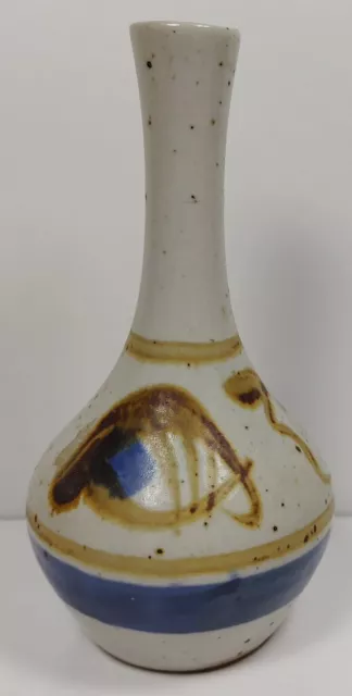 Vintage Otagiri OMC Japan Brown Speckled Stoneware Hand Painted Round Bud Vase