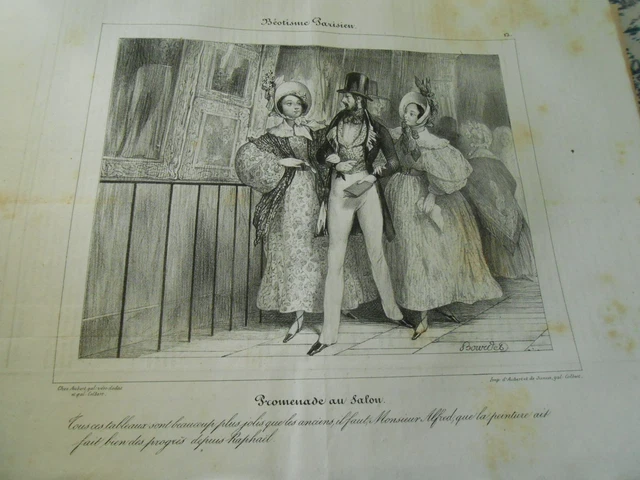 Litho engraving 1836 - Parisian Béotism Promenade au Salon