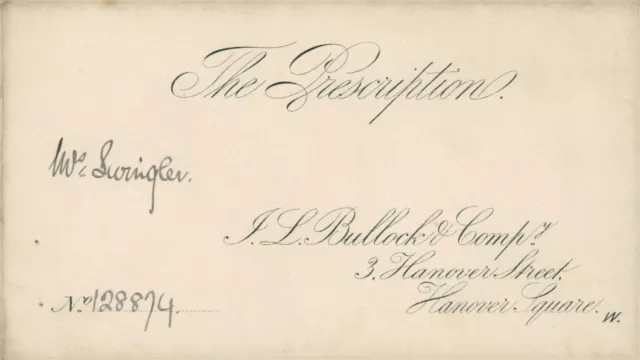Antique Prescription Envelope Bullocks Chemist Hannover Square London