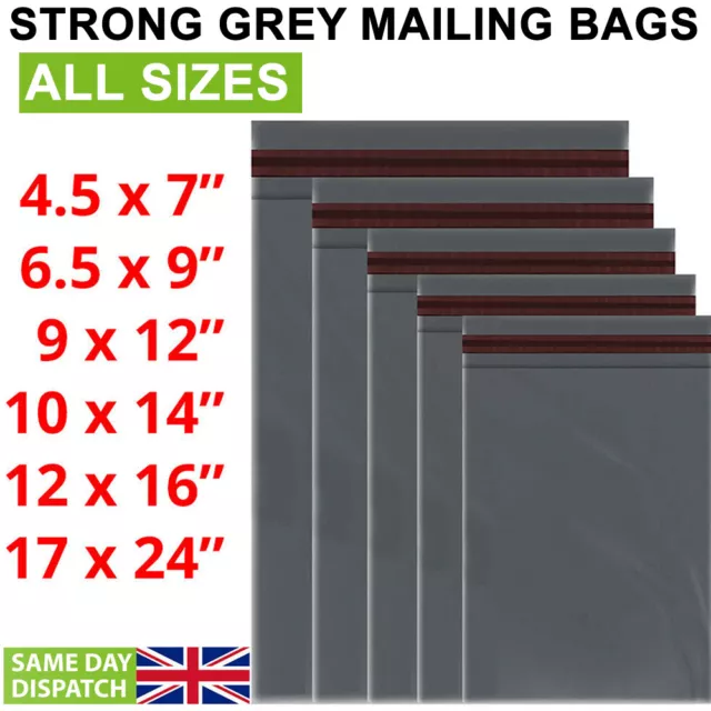 Strong Grey Plastic Mailing Bags Poly Postage Post Postal Self Seal - All Sizes