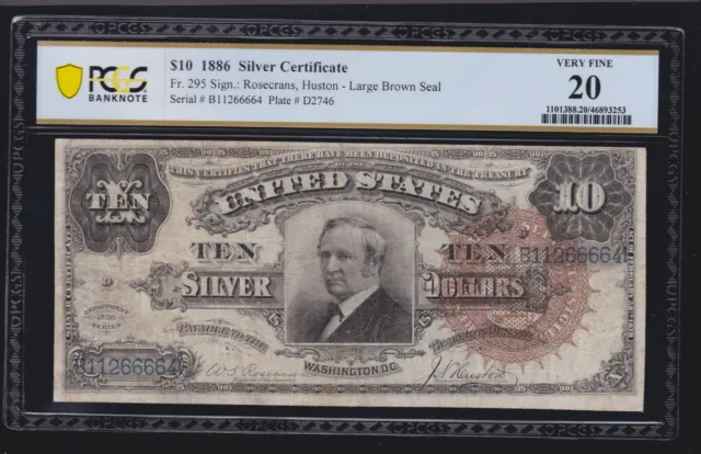 US 1886 $10 Tombstone Silver Certificate  FR 295 PMG 20 VF (664)