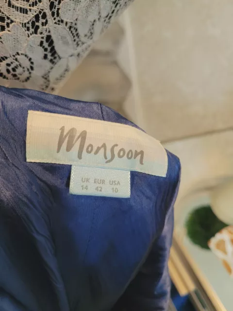 MONSOON BLUE SATIN and silk bias cut evning dress size UK14 $44.06 ...