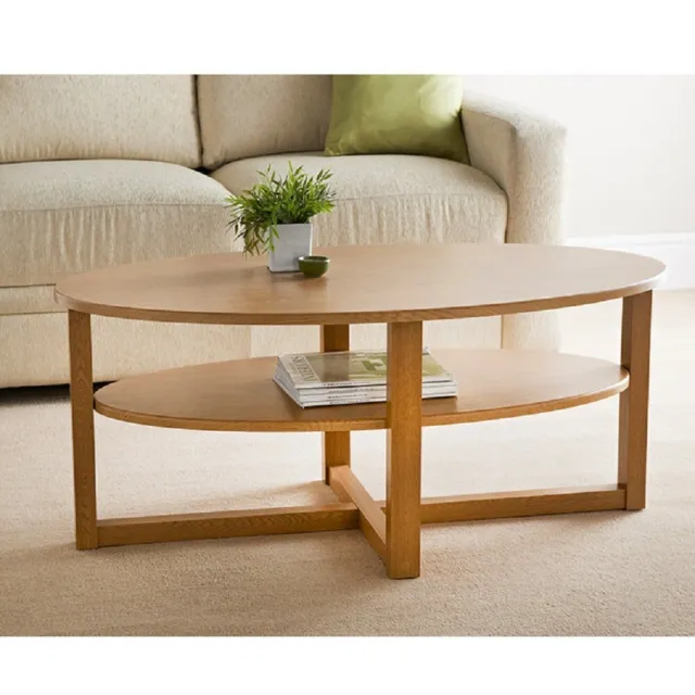 Mdf Wood Oval Shape Coffee Table Living Room Furniture With Undershelf Storage