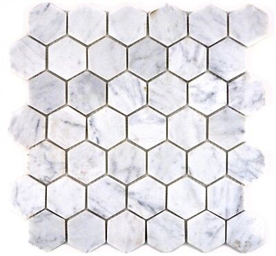 Mosaico azulejo mármol piedra natural hexágono blanco Carrara 44-0103_b | 1 estera