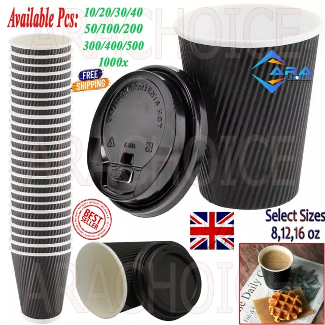 8/12/16oz Disposable Coffee Cups Ripple Paper Cups For Hot & Cold Drink 10-1000x