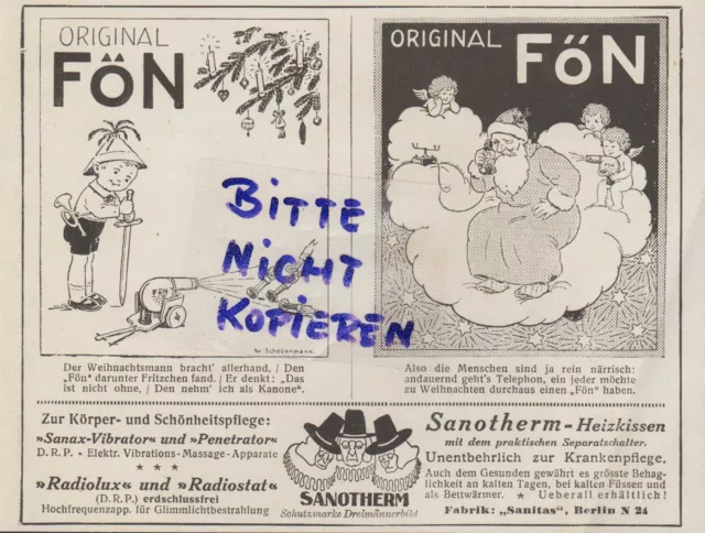 BERLIN, Werbung 1926, Fabrik SANITAS Körper-Schönheits-Pflege Fön Heiz-Kissen