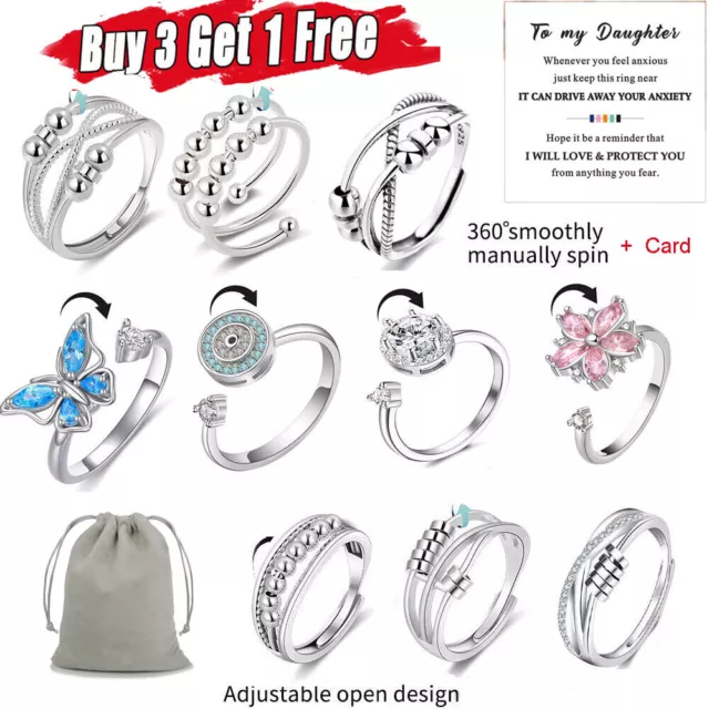 To My Daughter Fidget Ring Anti Anxiety Ring With Beads Spinner For Girls 2023