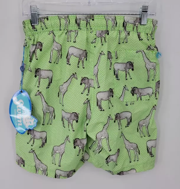 Mr Swim Shorts Mens Small Green Gray Zebra Giraffe Print Swimming Trunks NWT 2