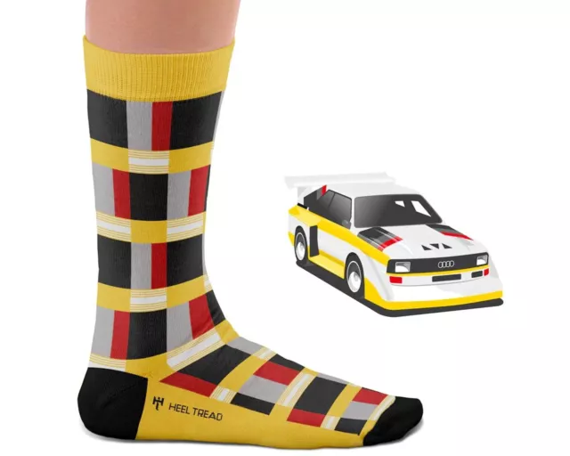 HEEL TREAD Socken im Design "Quattro" - Gr. 41-46 - Oldtimer Rally Ur Auto Race